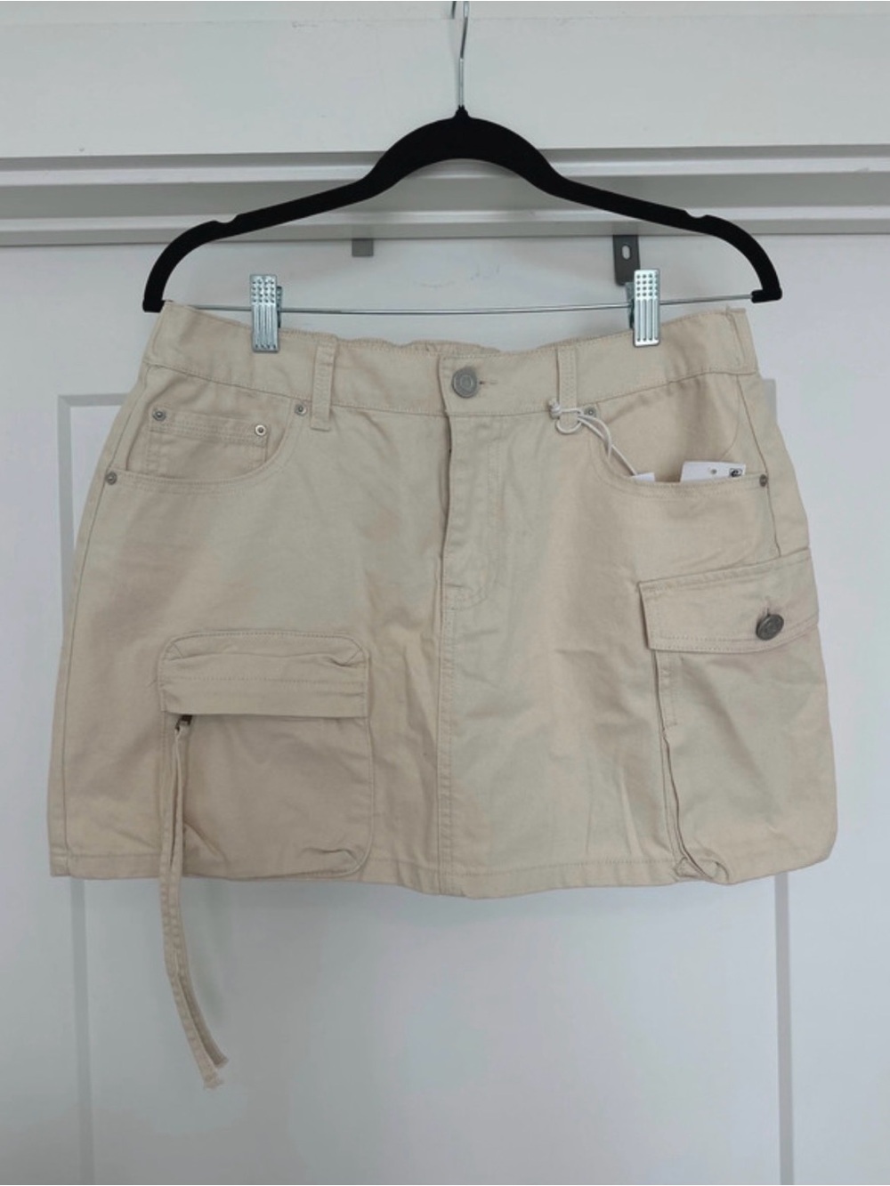 Indigo Rein Beige Utility Cargo Mini Skirt